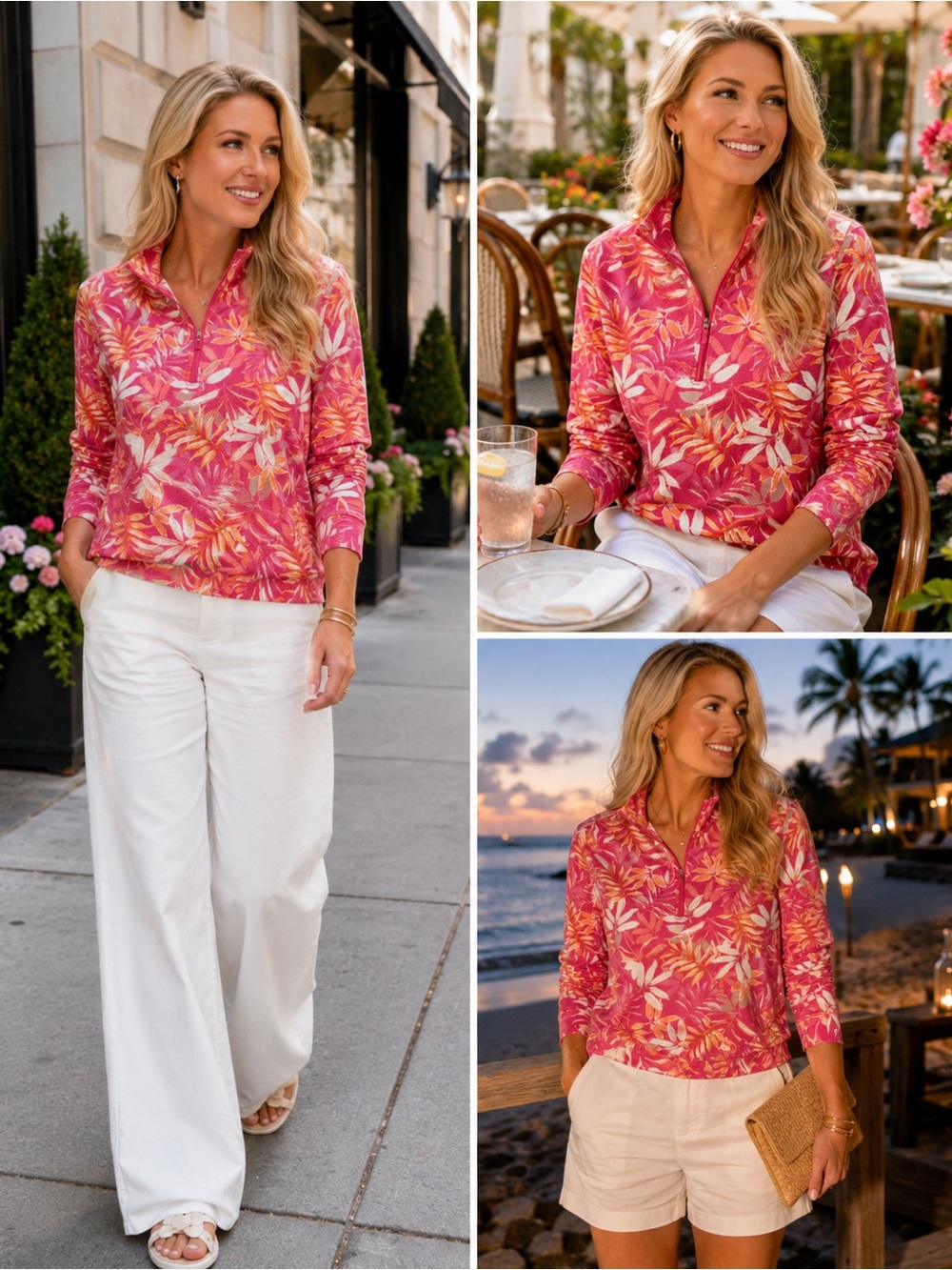 Tommy Bahama Pink Tropical Print Quarter Zip Pullover Size XL